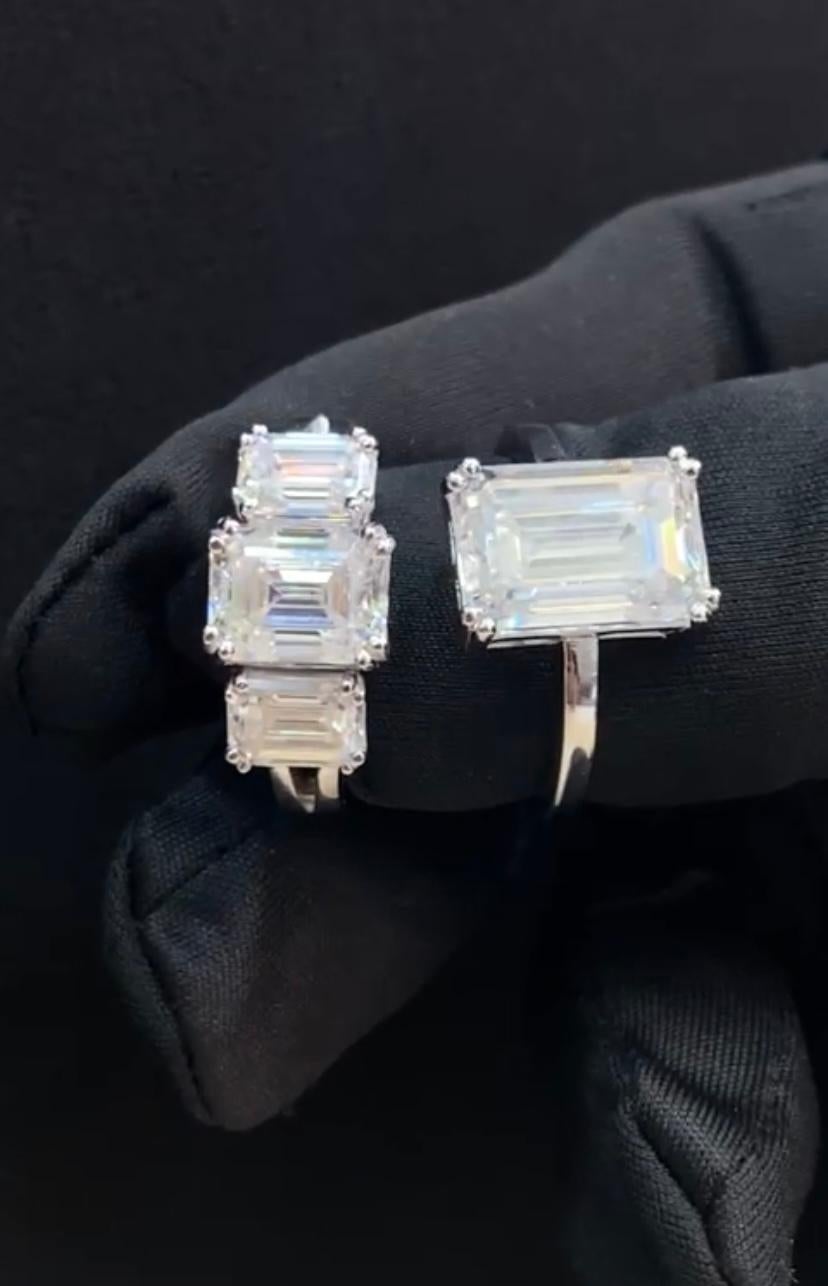 Emerald Cut GIA Certified 12.00 Carats Natural Diamonds 18K Gold Rings  For Sale
