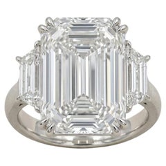 GIA Certified 12 Carat Emerald Cut Diamond Three-Stone Platinum Ring