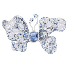 GIA Certified 12.01 Carat Sapphire and Diamond Butterfly Brooch