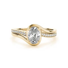 GIA Certified 1.20ct Oval Curved Halo Split Band Pave Diamond Ring