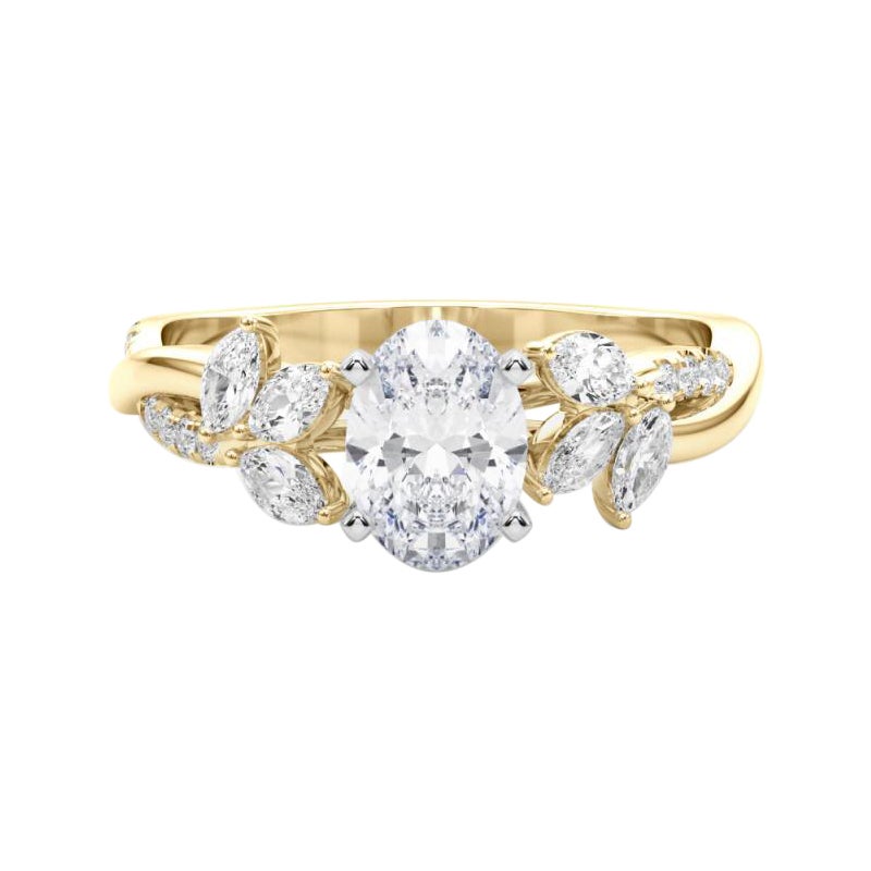 Anello di diamanti GIA certificato 1,20ct Oval Entwined Garden Flower Vine