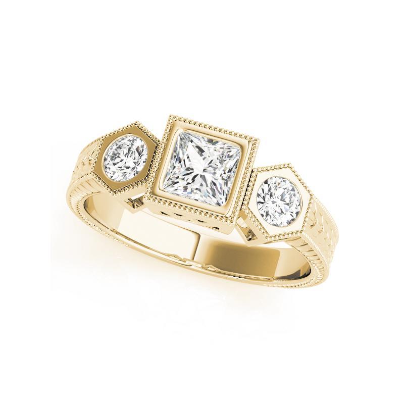 Taglio princess Anello con diamante geometrico a tre pietre Princess certificato GIA da 1,20 ct. in vendita