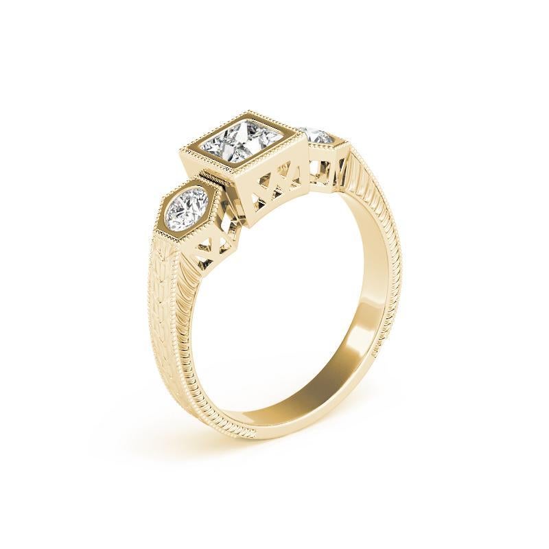 Donna Anello con diamante geometrico a tre pietre Princess certificato GIA da 1,20 ct. in vendita