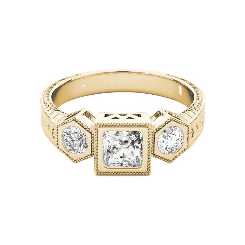 Anello con diamante geometrico a tre pietre Princess certificato GIA da 1,20 ct. in vendita