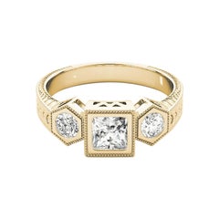 Anello con diamante geometrico a tre pietre Princess certificato GIA da 1,20 ct.