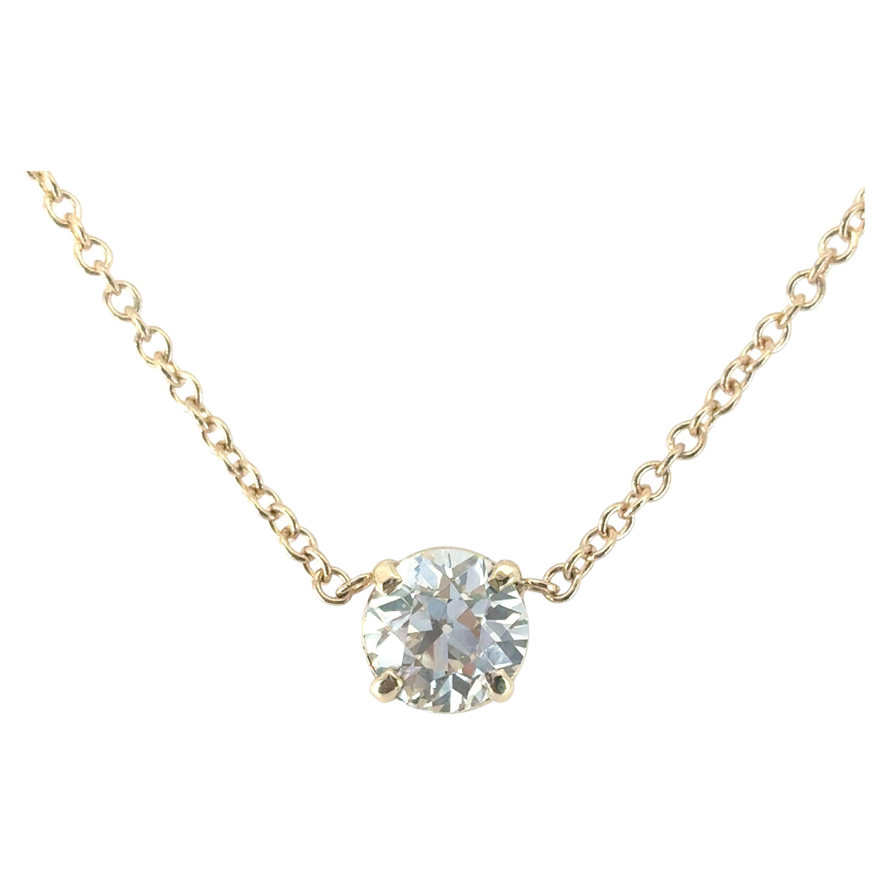 Collier en or jaune 14k certifié GIA et orné d'un diamant rond brillant de 1,20 cw