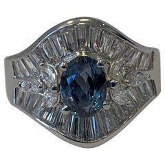 GIA Certified 1.21 Carat Alexandrite and 1.50 Carat Diamonds Set in Platinum