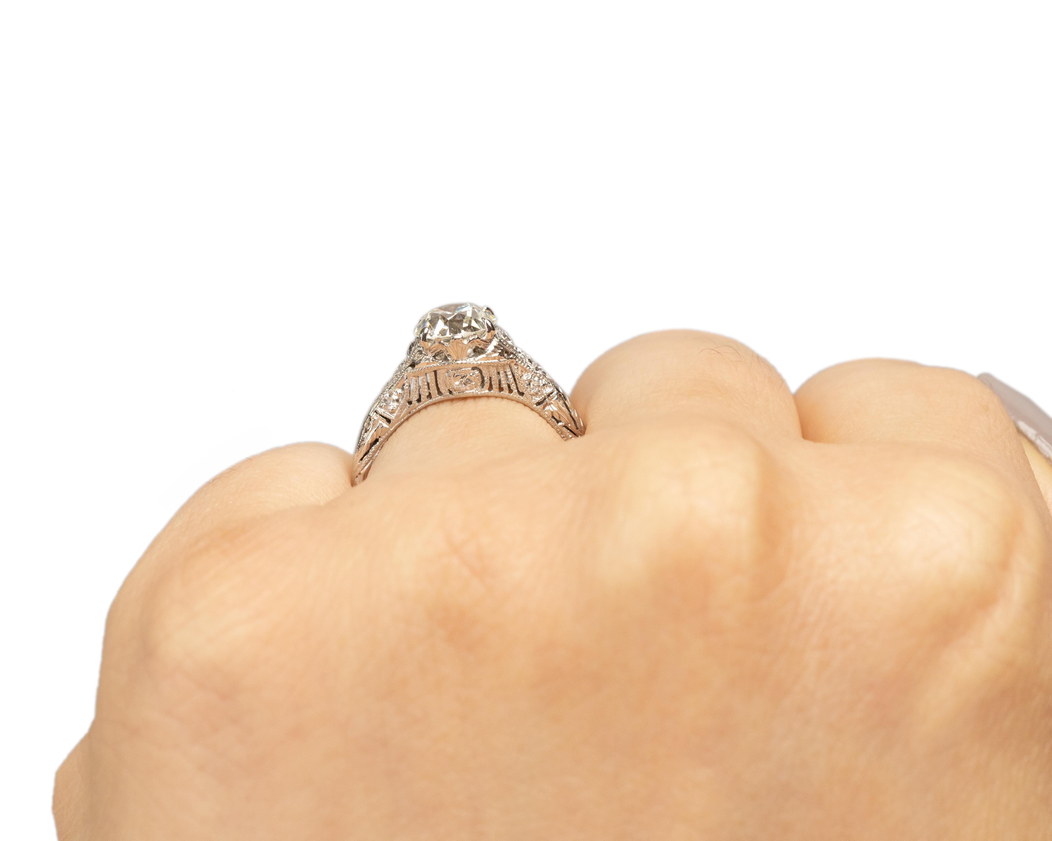 GIA Certified 1.21 Carat Art Deco Diamond Platinum Engagement Ring For Sale 1