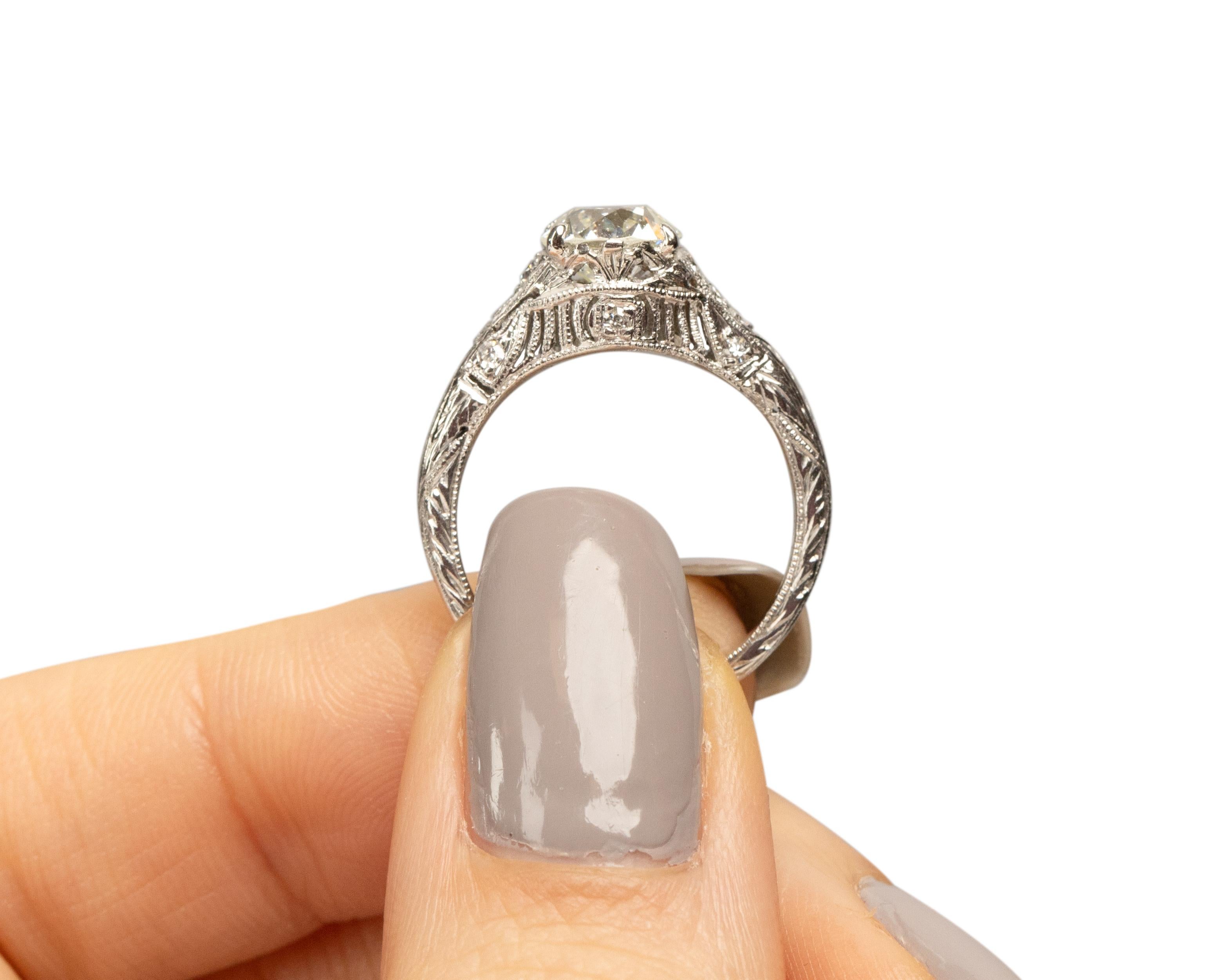Bague de fiançailles en platine avec diamant Art Déco de 1.21 carat certifié par le GIA en vente 1