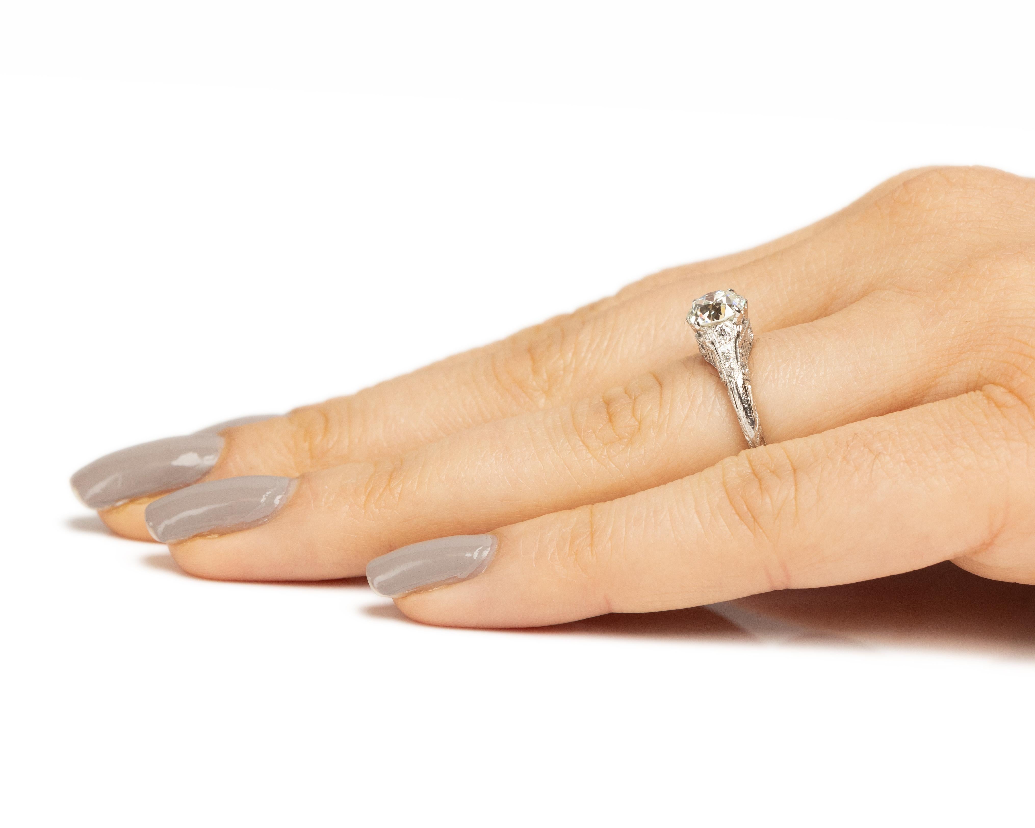 GIA Certified 1.21 Carat Art Deco Diamond Platinum Engagement Ring For Sale 3