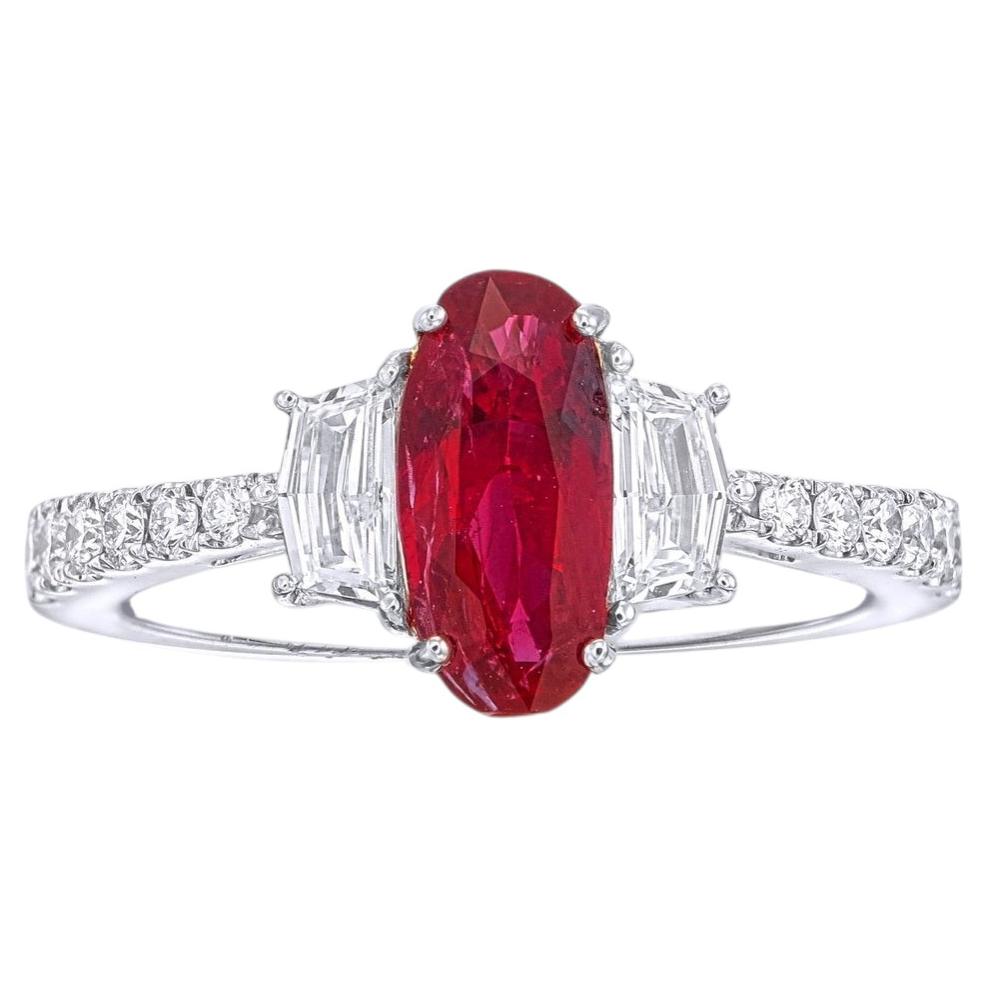 GIA Certified 1.21 Carat Burma No Heat Red Ruby Diamond Ring