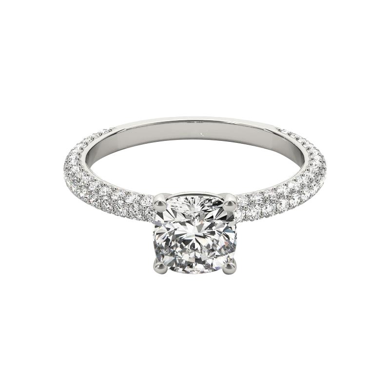 Bague en diamant certifié GIA de 1.21 carat, coussin, solitaire, pavé, en platine