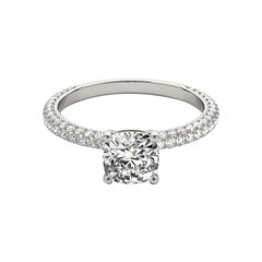 Bague en diamant certifié GIA de 1.21 carat, coussin, solitaire, pavé, en platine