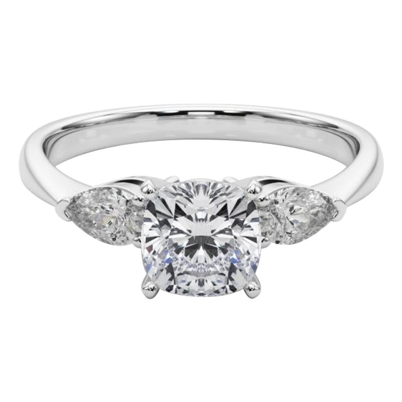 GIA Certified 1.21 Carat Cushion East-West Three-Stone Diamond Ring