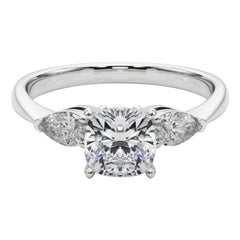 GIA Certified 1.21 Carat Cushion East-West Three-Stone Diamond Ring