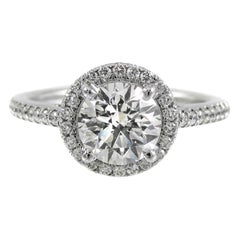 GIA Certified 1.21 Carat Diamond Halo Luxurious Platinum Engagement Ring
