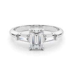 GIA Certified 1.21 Carat Emerald & Baguette Three-Stone Platinum Diamond Ring