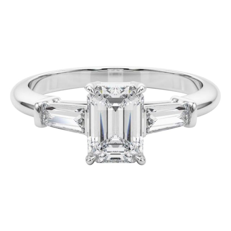 GIA zertifiziert 1,21 Karat Smaragd & Baguette Drei-Stein-Platin Diamantring
