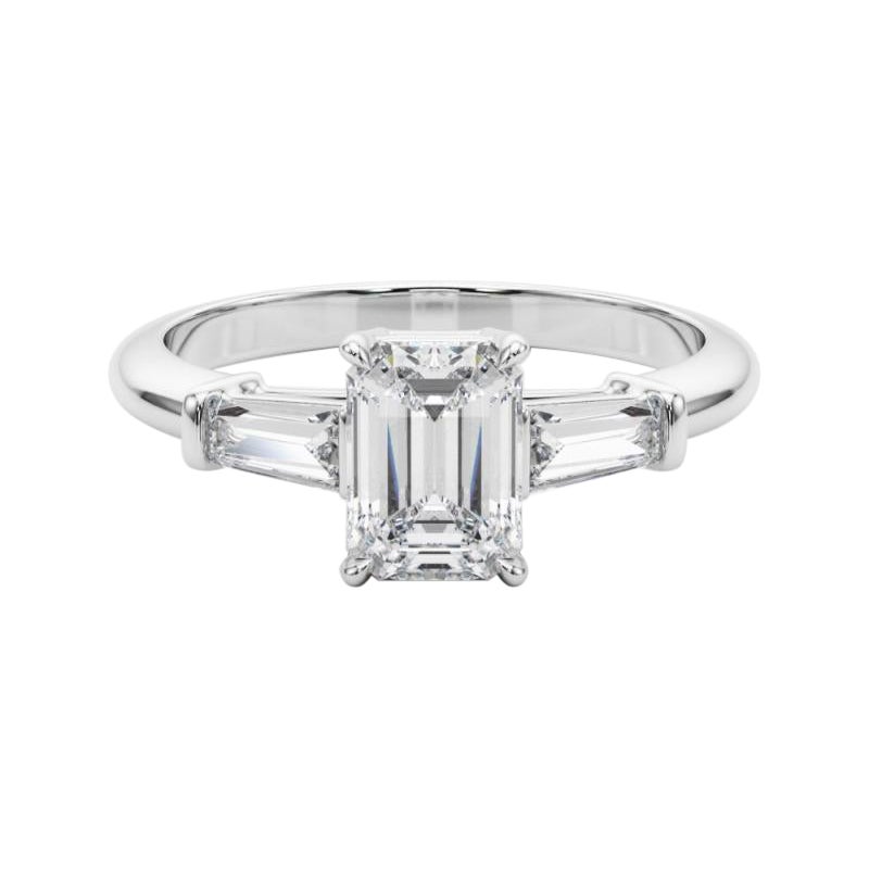 GIA Certified 1.21 Carat Emerald & Baguette Three-Stone Platinum Diamond Ring