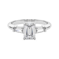 GIA Certified 1.21 Carat Emerald & Baguette Three-Stone Platinum Diamond Ring