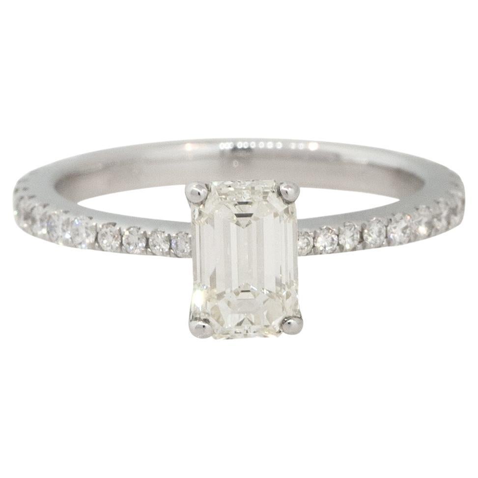 GIA Certified 1.21 Carat Emerald Cut Diamond Engagement Ring 18 Karat in Stock For Sale