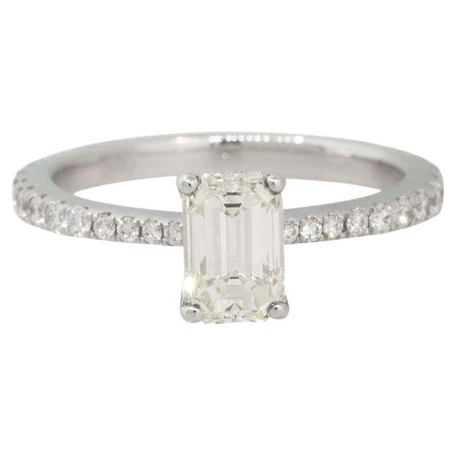 3.21 Carat 3 Stone Emerald Cut Diamond Engagement Ring 18 Karat In ...