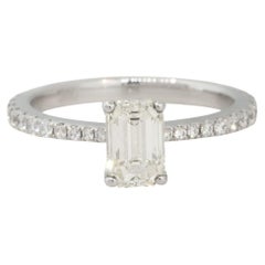 GIA Certified 1.21 Carat Emerald Cut Diamond Engagement Ring 18 Karat in Stock