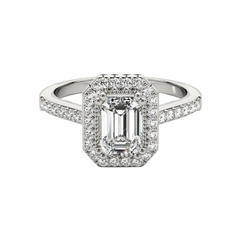 GIA-zertifizierter 1.21-Karat-Smaragddiamant-Halo  Diamantring