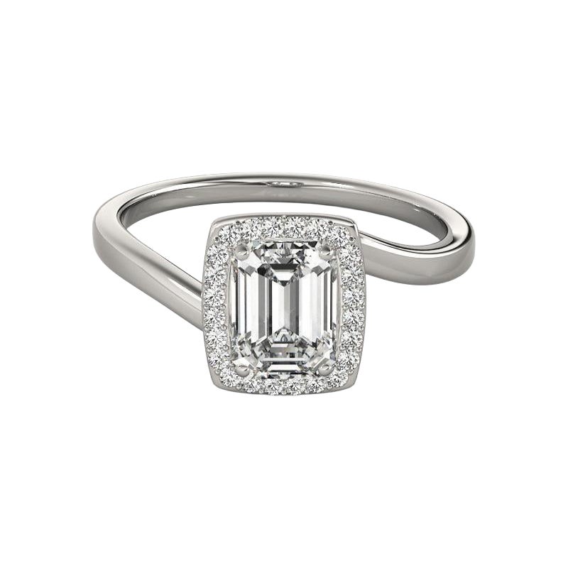 GIA-zertifizierter 1.21-Karat-Smaragd-Halo-Diamantring mit geschwungenem Bypass