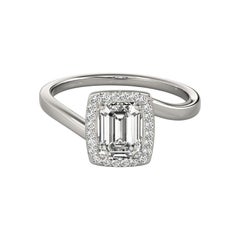 GIA-zertifizierter 1.21-Karat-Smaragd-Halo-Diamantring mit geschwungenem Bypass