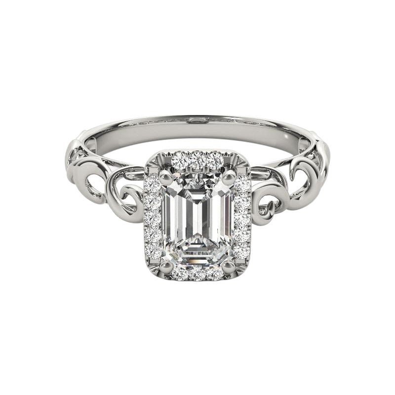 GIA Certified 1.21 Carat Emerald Halo Ribbon Cathedral Platinum Diamond Ring