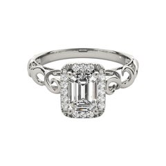 GIA Certified 1.21 Carat Emerald Halo Ribbon Cathedral Platinum Diamond Ring