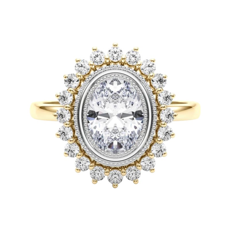 Anello con diamante a fiore d'epoca a grappolo ovale certificato GIA da 1.21 carati
