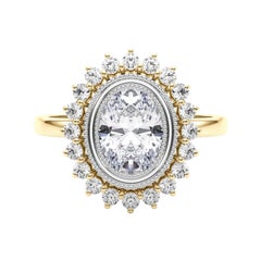 Anello con diamante a fiore d'epoca a grappolo ovale certificato GIA da 1.21 carati