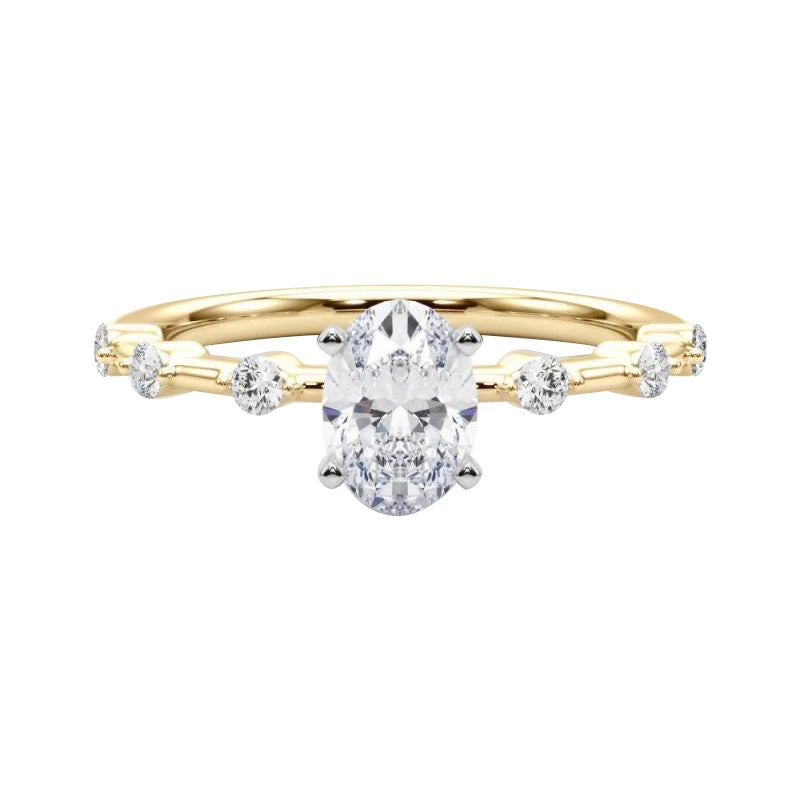 Anello di diamanti con gambo di bambù e diamante ovale da 1.21 carati certificato GIA