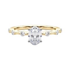 Anello di diamanti con gambo di bambù e diamante ovale da 1.21 carati certificato GIA
