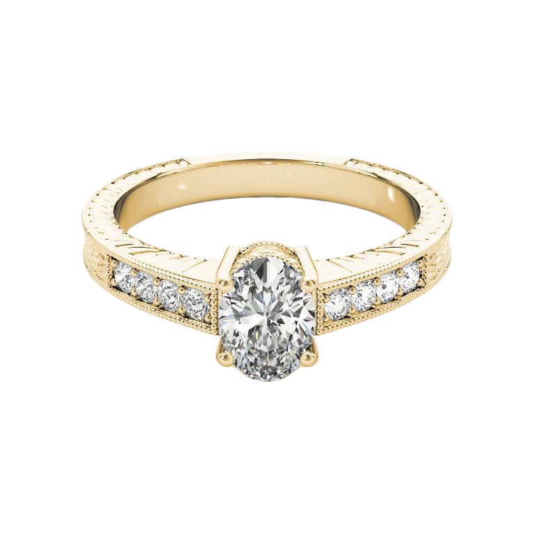 Anello con diamante ovale doppio cesto in oro giallo vintage certificato GIA da 1,21 carati