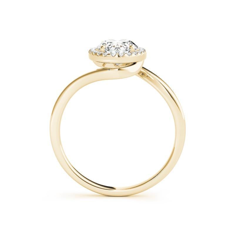 GIA zertifiziert 1,21 Karat Oval Halo Curved Bypass 18K Gelbgold Diamantring im Zustand „Neu“ im Angebot in New York, NY