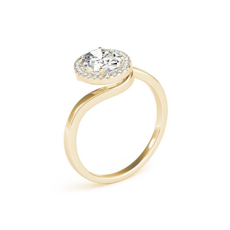 GIA zertifiziert 1,21 Karat Oval Halo Curved Bypass 18K Gelbgold Diamantring Damen im Angebot