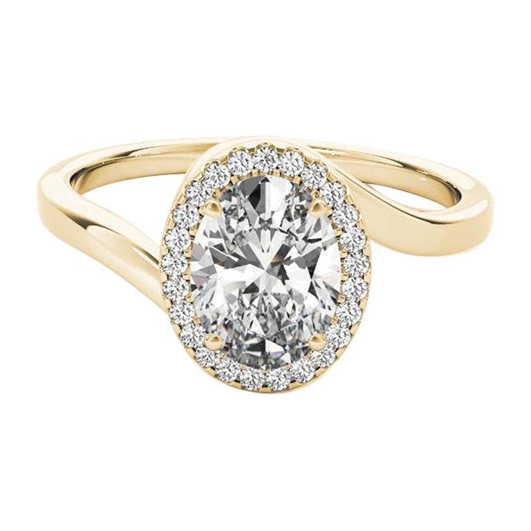 GIA zertifiziert 1,21 Karat Oval Halo Curved Bypass 18K Gelbgold Diamantring