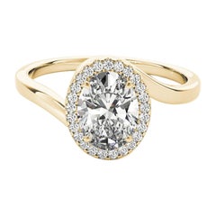 GIA zertifiziert 1,21 Karat Oval Halo Curved Bypass 18K Gelbgold Diamantring