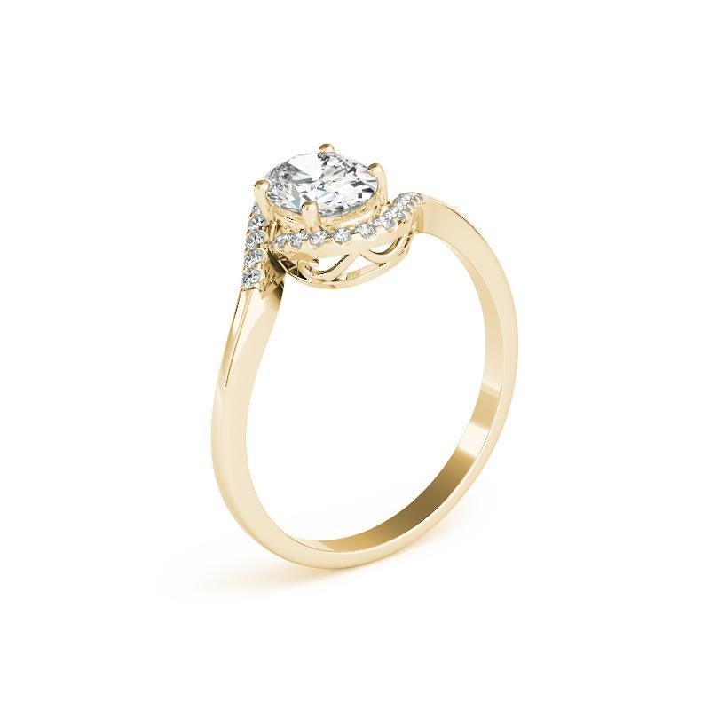 Donna Anello con diamante aureolato ovale con gambo bypass curvo certificato GIA da 1.21 carati in vendita
