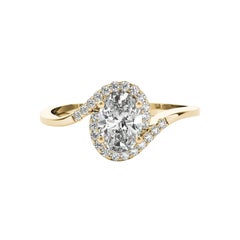 GIA Certified 1.21 Carat Oval Halo Curved Bypass Shank Diamond Ring