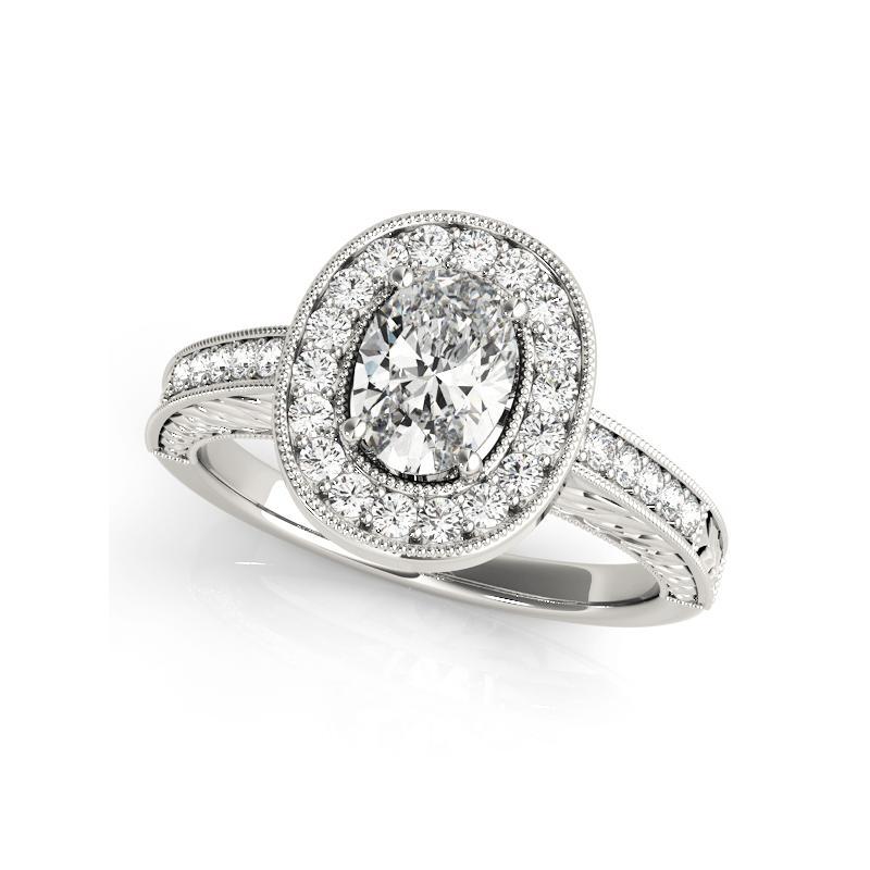 Anillo de diamantes en platino calado con halo ovalado de 1.21 quilates certificado por el GIA Corte oval en venta