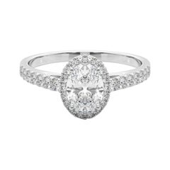 GIA Certified 1.21 Carat Oval Halo Pave 18K White Gold Diamond Ring