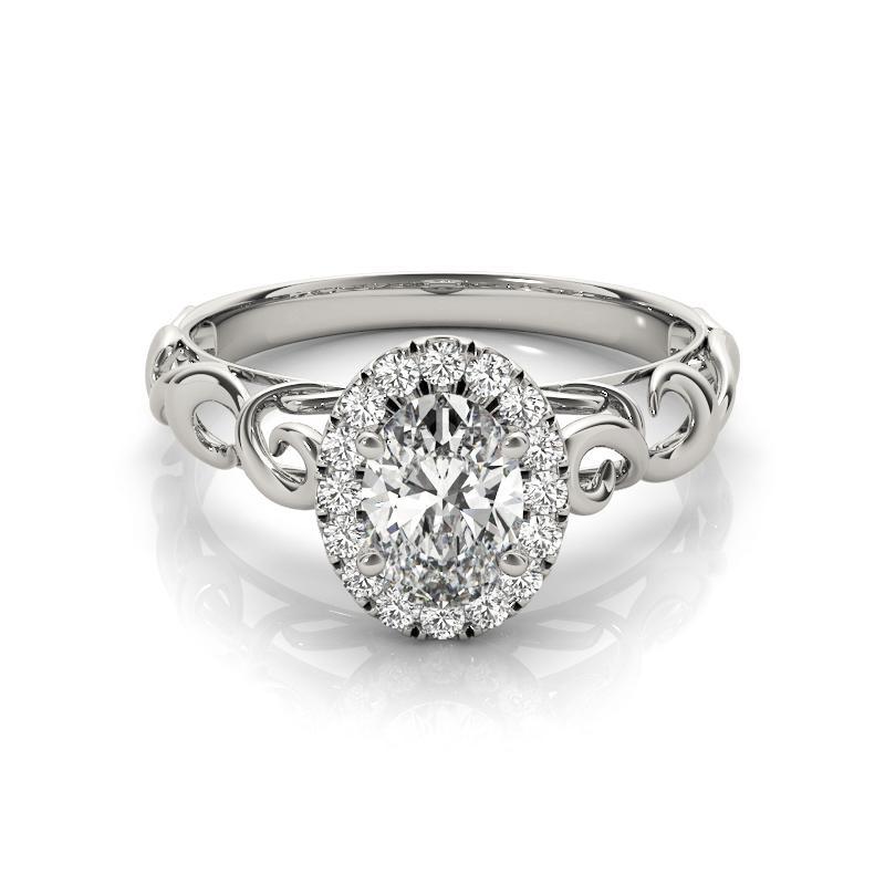Bague en or blanc certifié GIA de 1,21 carat de diamant ovale Halo Ribbon Cathedral