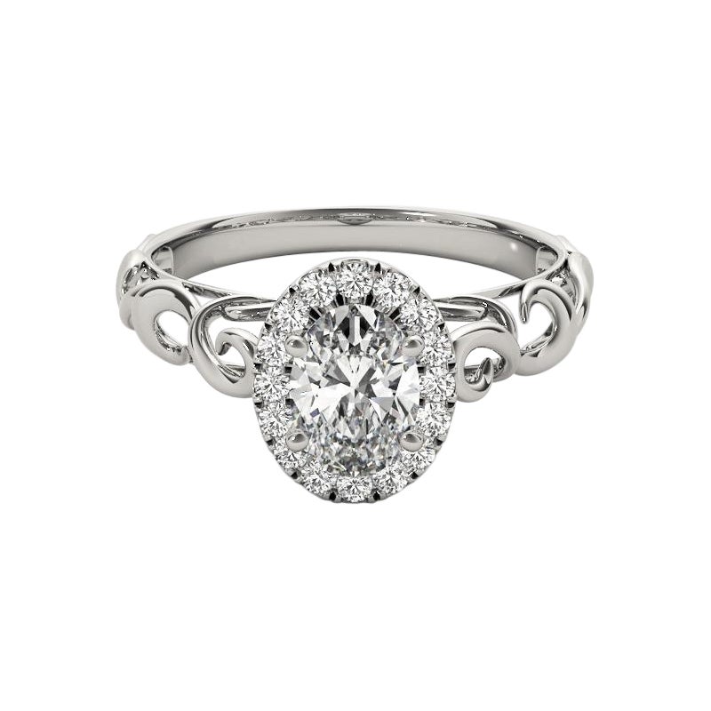 Bague en or blanc certifié GIA de 1,21 carat de diamant ovale Halo Ribbon Cathedral