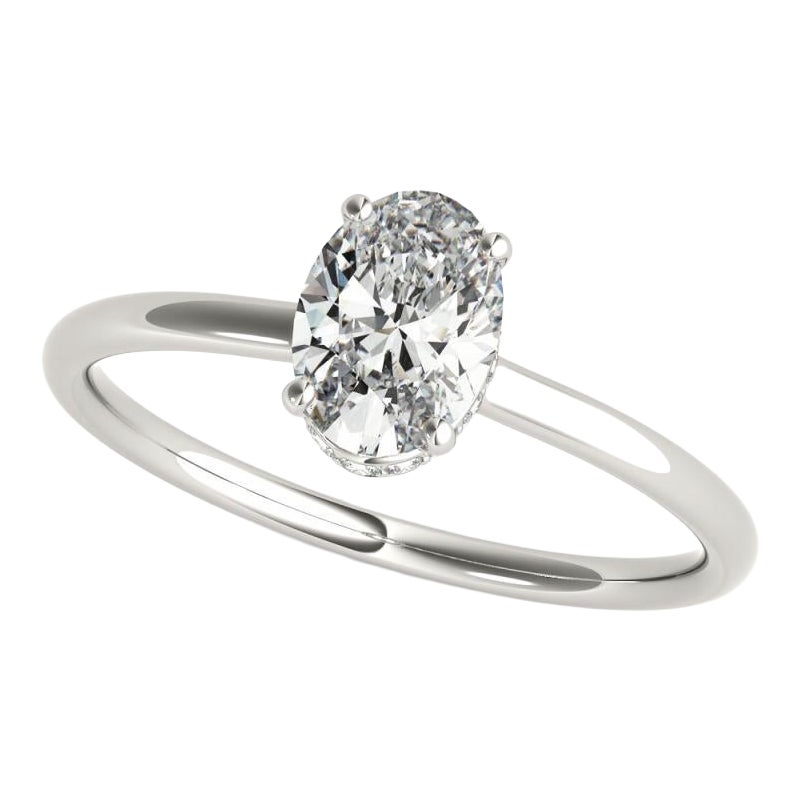 Anello con diamante a fascia sottile ovale nascosto da 1.21 carati certificato GIA