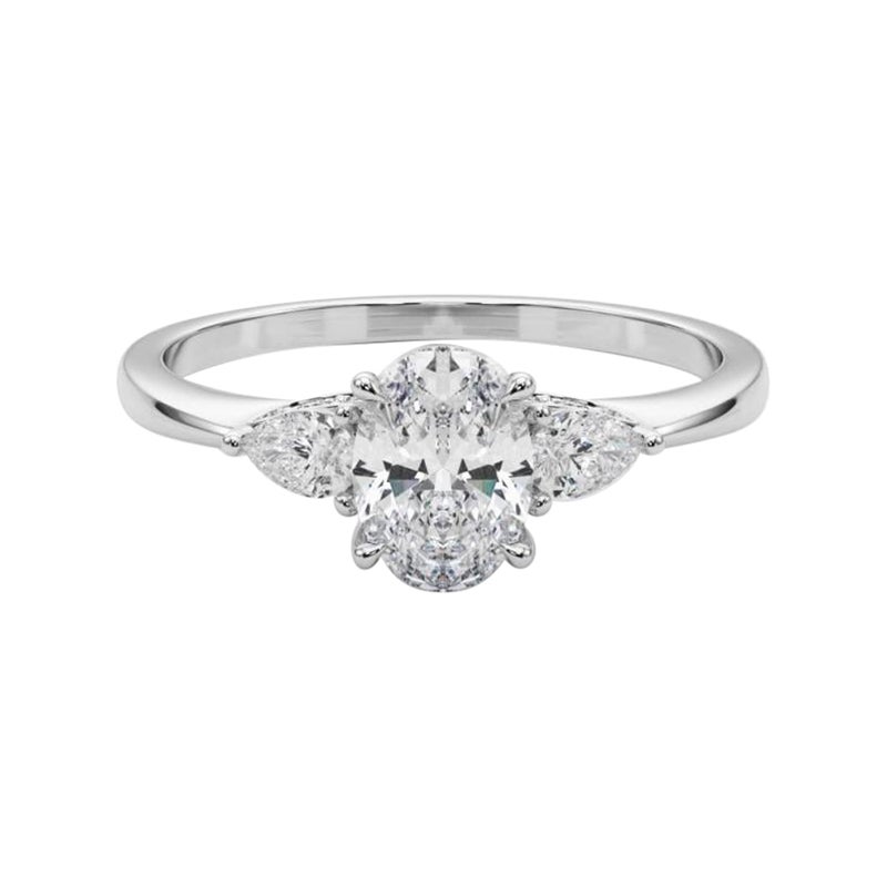 GIA Certified 1.21 Carat Oval & Pear Three-Stone 18K White Gold Diamond Ring