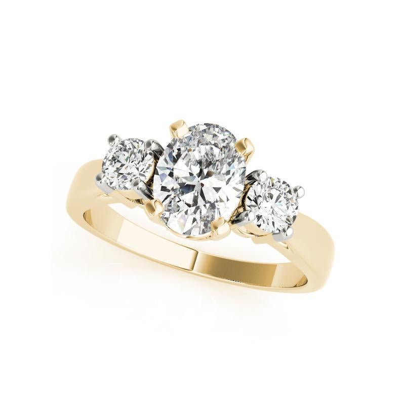 Taglio ovale Anello con diamante ovale e rotondo a tre pietre in oro giallo 18 carati certificato GIA da 1,21 carati in vendita